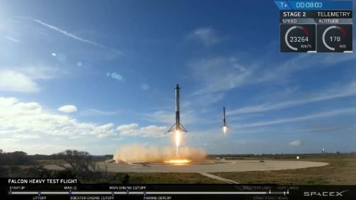 klauw Grijp diagonaal SpaceX launches big new rocket, lands 2 boosters