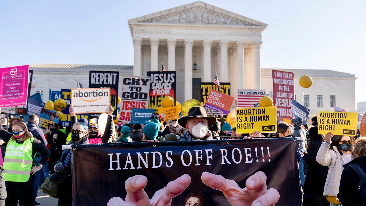 An image of protests concerning Roe v. Wade outside of Supreme Court in Washington, D.C. (AP)