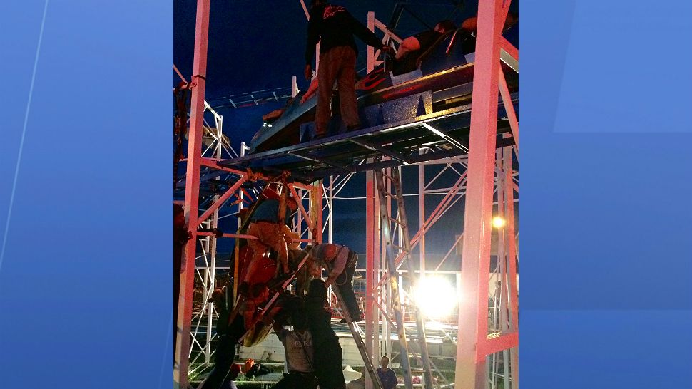 Fire rescue crews are rescuing riders from a roller coaster car that derailed at Daytona Beach Boardwalk. (Daytona Beach Fire Rescue)