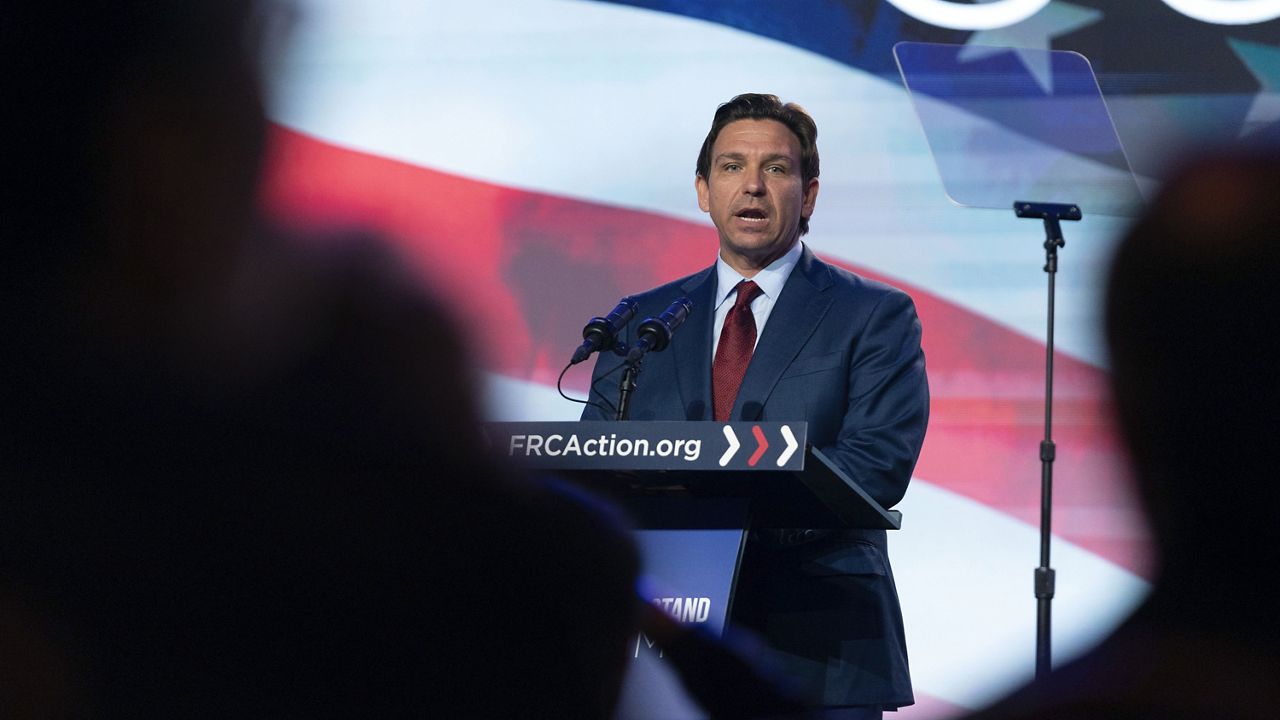Republican presidential candidate and Florida Gov. Ron DeSantis speaks during the Pray Vote Stand Summit on Friday in Washington. (AP Photo/Jose Luis Magana)