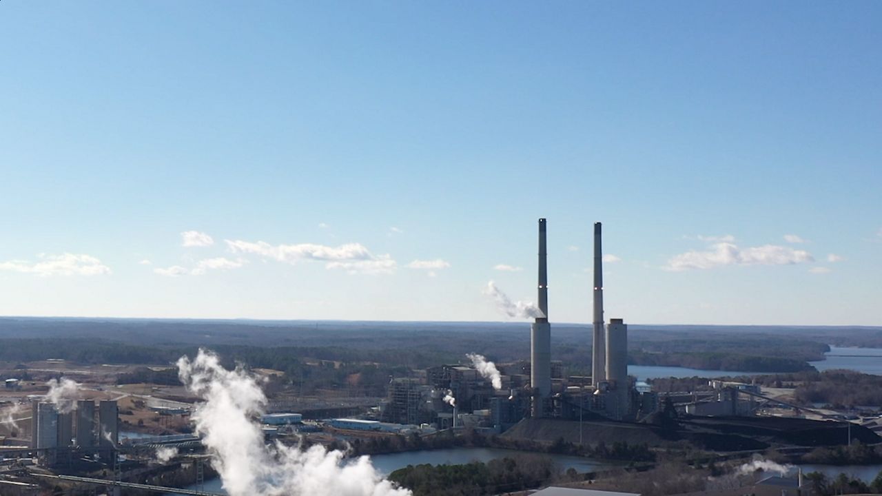 Aerial view of the Roxboro coal power plant.