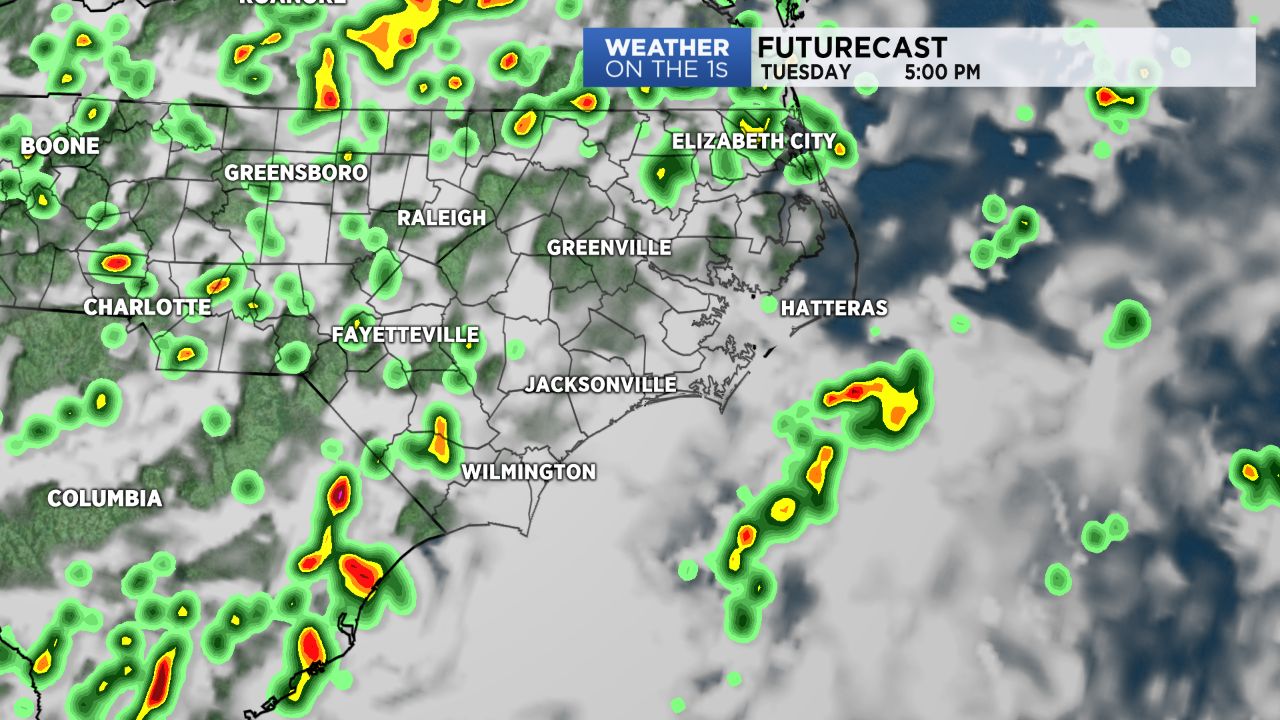 Clouds look to dominate the sky Tuesday as scattered showers will be possible through the evening.