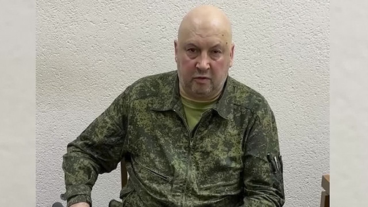 In this handout photo released by Russian Defense Ministry Press Service on June 24, Gen. Sergei Surovikin records his appeal to an armed rebellion. (Russian Defense Ministry Press Service via AP, File)