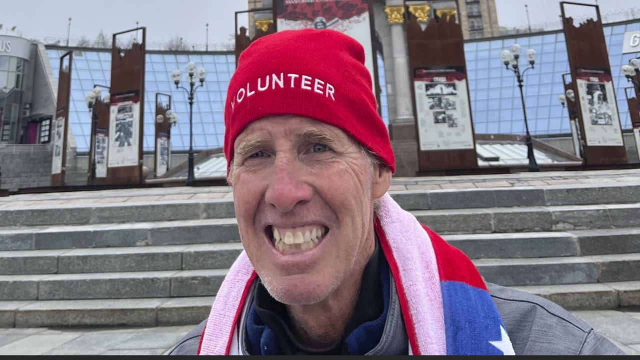 This photo provided by Hédi Aouidj shows Ryan Routh, a suspect in the apparent assassination attempt of Republican presidential nominee and former President Donald Trump, in Maidan, Ukraine on April 10, 2024. (Hédi Aouidj via AP)