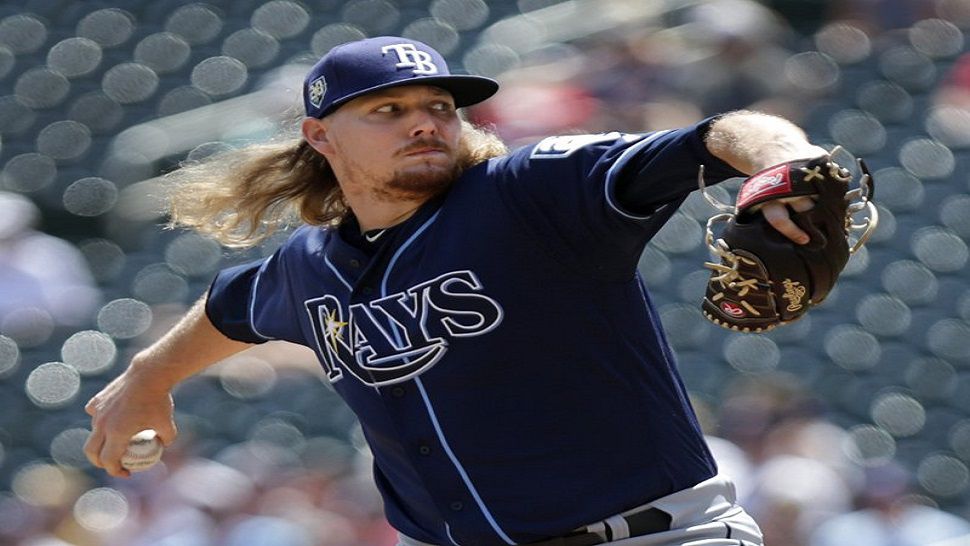 Tampa Bay Rays pitcher Ryne Stanek throws against the Minnesota Twins in the first inning during a baseball game Sunday, July 15, 2018, in Minneapolis. (AP Photo/Andy Clayton-King)