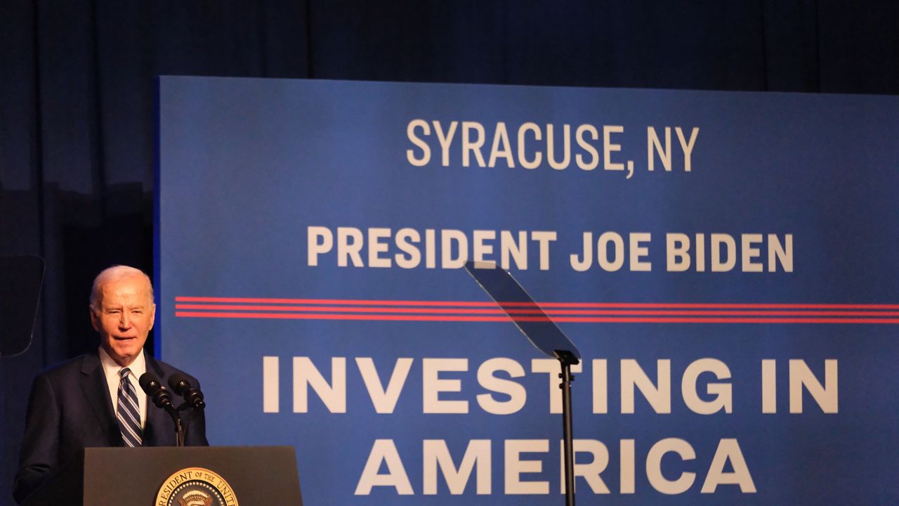 President Joe Biden speaks in Syracuse. (Emily Kenny photo / Spectrum News 1)