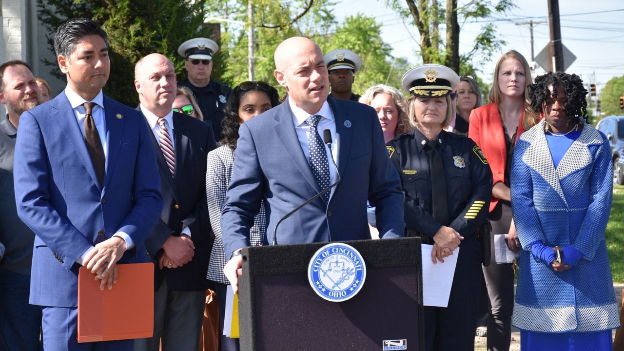 Cincinnati City Council member Greg Landsman speaks at a press conference announcing a $500,000 program extension of the Safe and Clean Neighborhood Program. (Photo courtesy of City of Cincinnati)