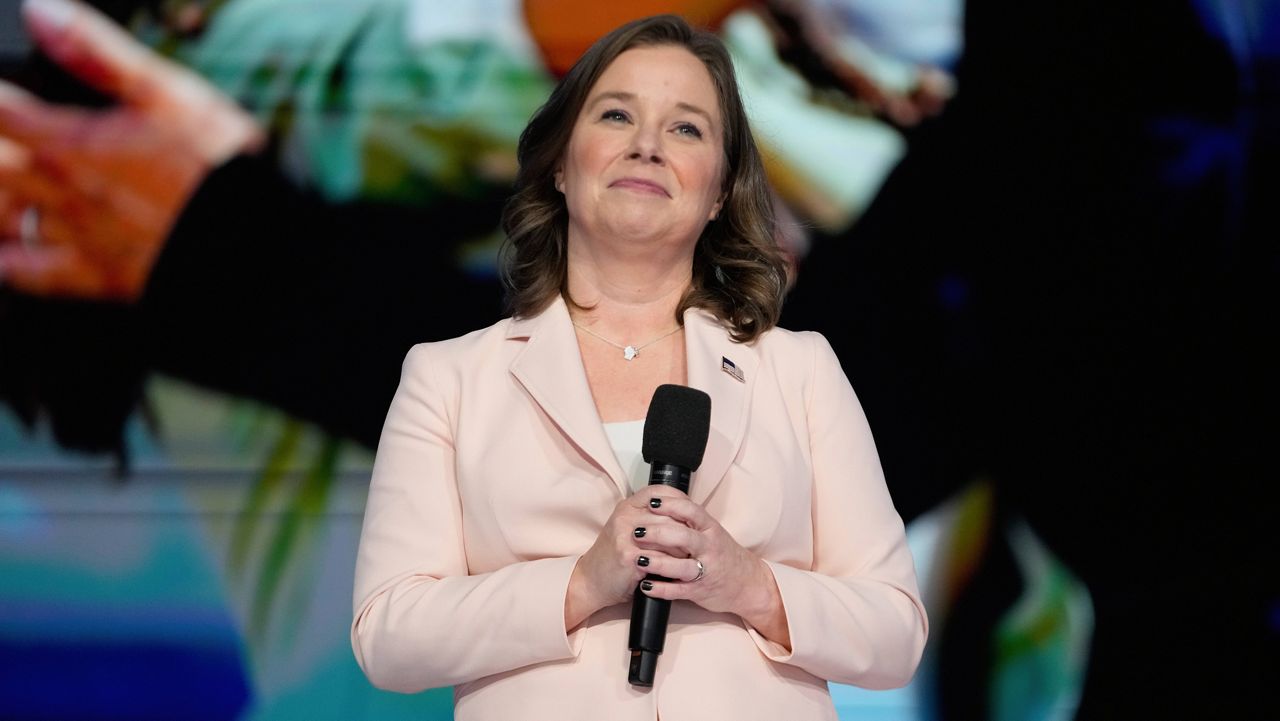 Sara Rodriguez, lieutenant Governor of Wisconsin, speaks during the Democratic National Convention Monday, Aug. 19, 2024, in Chicago. (AP Photo/Paul Sancya)