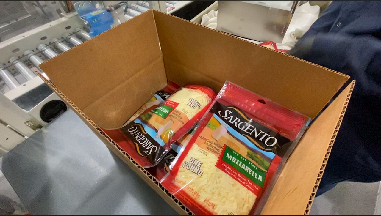 A box of cheese is prepared at Sargento Foods in Plymouth, Wisconsin