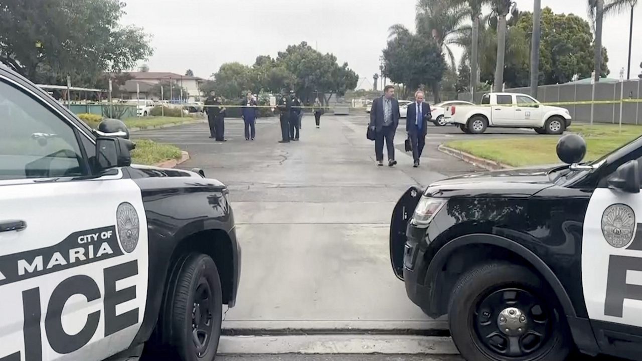 In this still image from video provided by KEYT, law enforcement work on a scene following an explosion at the Santa Maria Courthouse in Santa Maria, Calif., on Wednesday. (KEYT via AP)