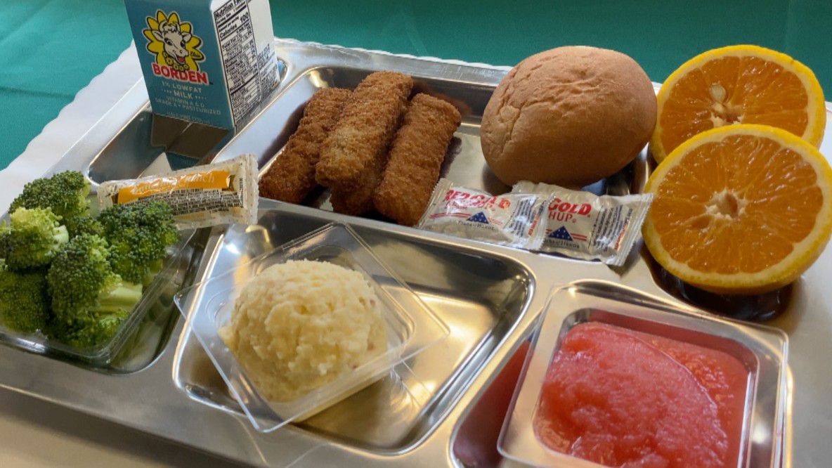 School lunch on a tray at Flour Buff ISD. (Spectrum News 1/ Crystal Dominguez)