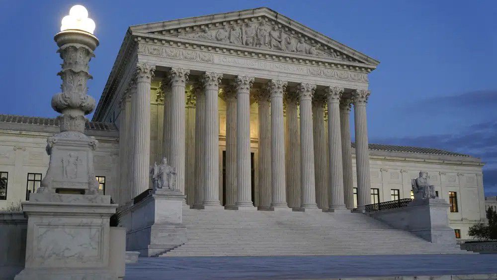 Light illuminates part of the Supreme Court building at dusk on Capitol Hill in Washington on Nov. 16, 2022.