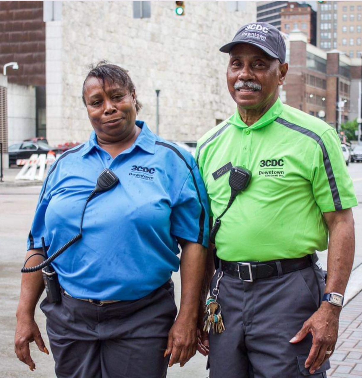 Two of the Ambassadors pose for a picture at The Banks along Cincinnati's riverfront. (Photo courtesy of 3CDC)
