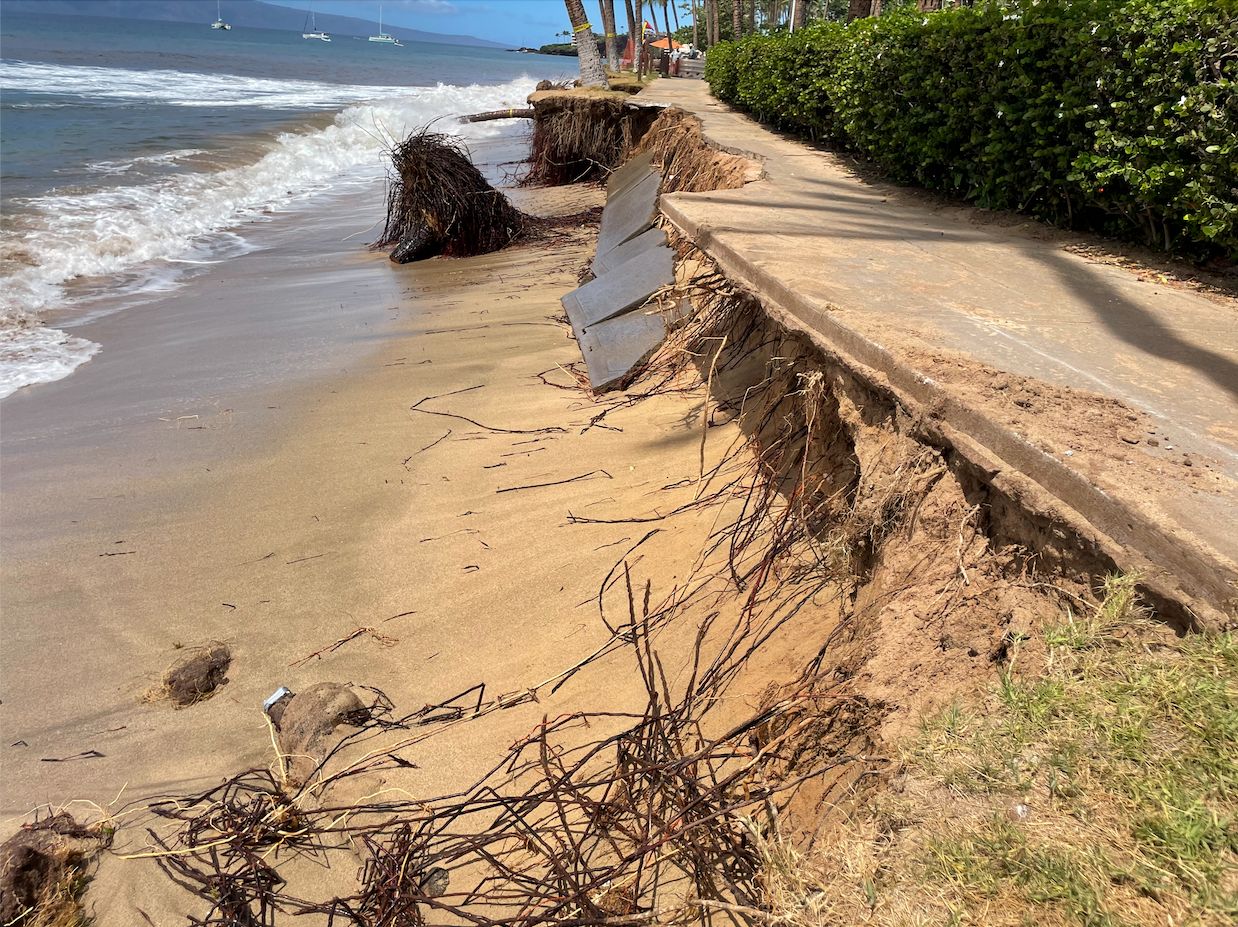 The collapsed beachwalk at Kaanapali. (Photo courtesy of Tiare Lawrence)