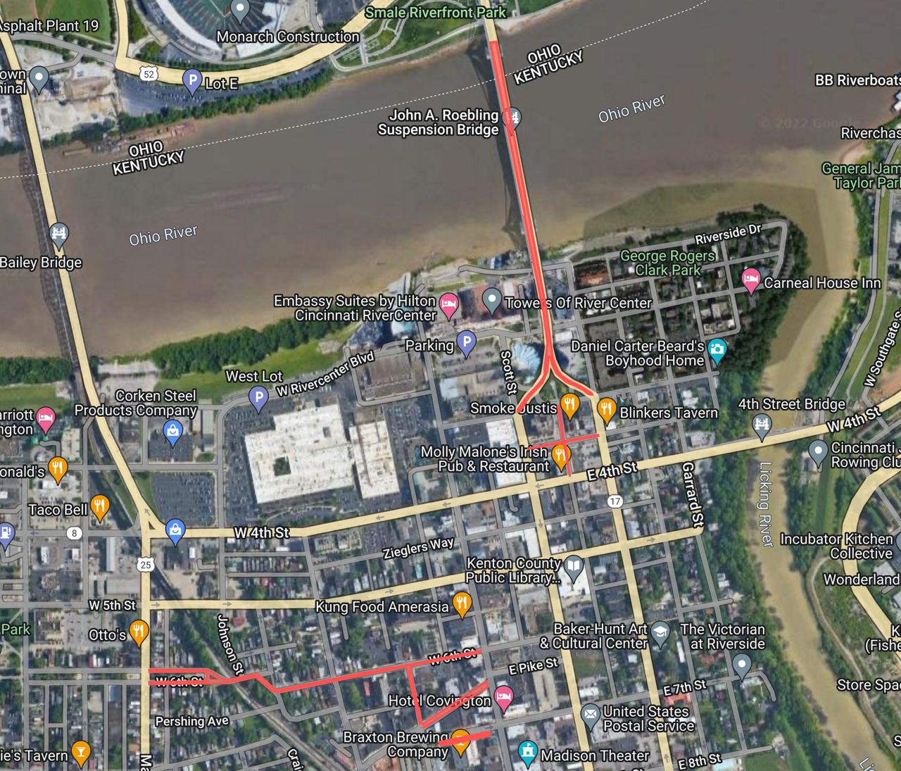 A map of road closures and traffic restrictions in Covington during BLINK. (Image courtesy of City of Covington)