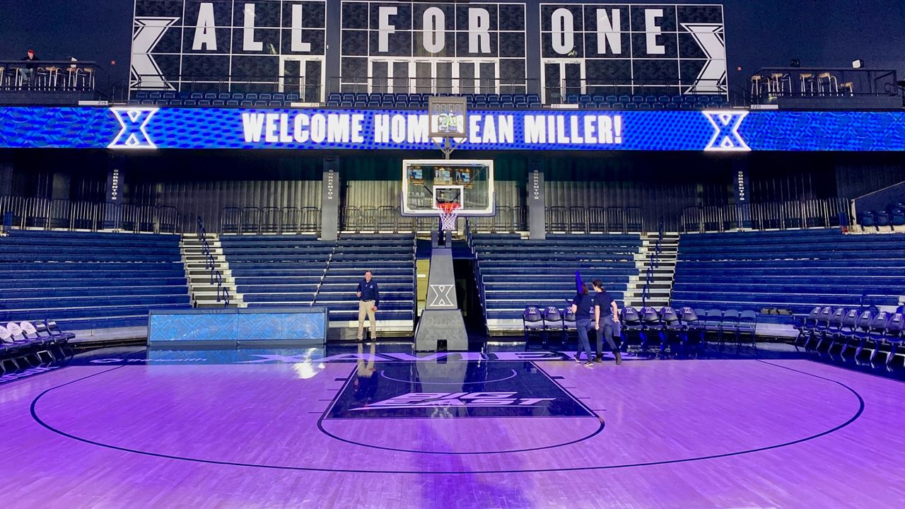 Xavier University decorated for the return of Sean Miller as head coach. (Casey Weldon/Spectrum News 1)