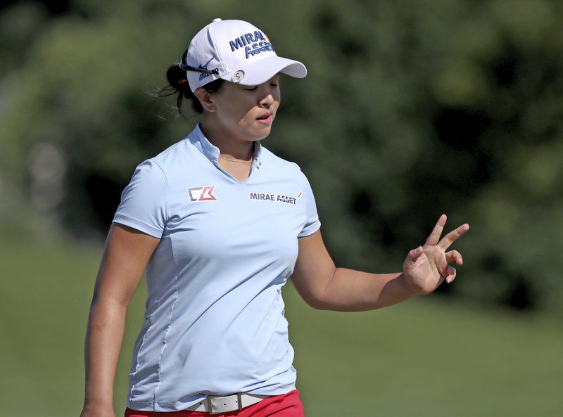 Sei Young Kim reacts after making birdie on No. 5 during the Thornberry Creek LPGA Classic golf tournament Sunday, July 8, 2018, in Oneida, Wis. (Jim Matthews/The Post-Crescent via AP)