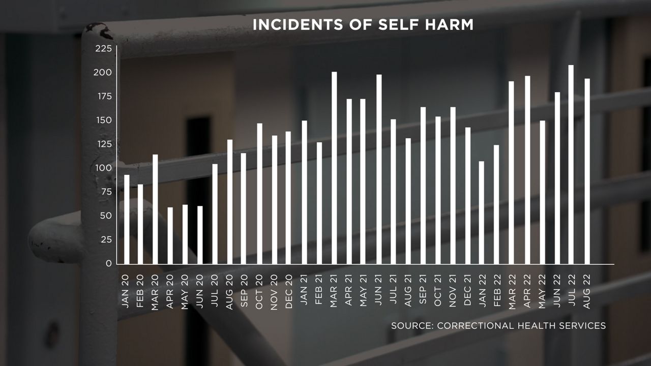 Incidents of self harm bar chart in the NYC correctional system.