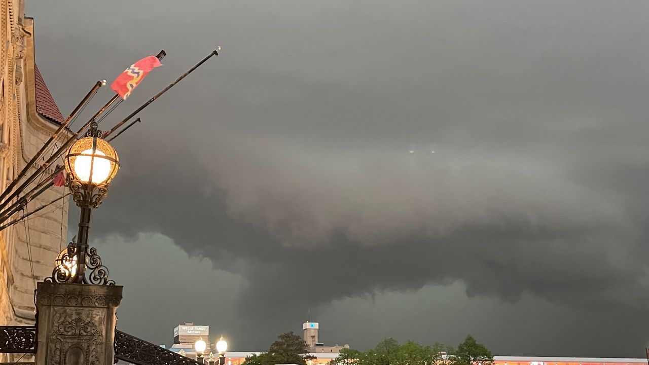 An image of a severe storm that covered the downtown St. Louis area in April 2023.