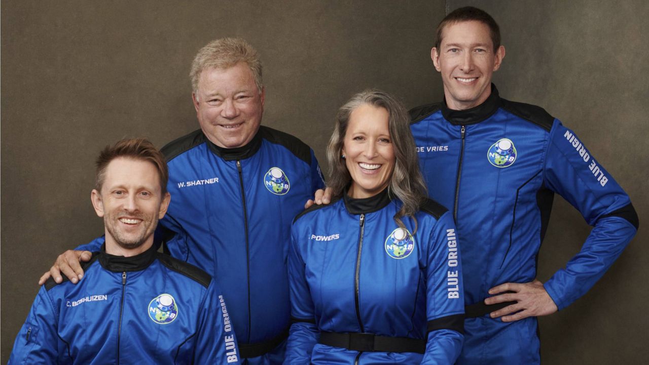 Wednesday's Blue Origin crew, from left: Chris Boshuizen, William Shatner, Audrey Powers and Glen de Vries (Blue Origin via AP)