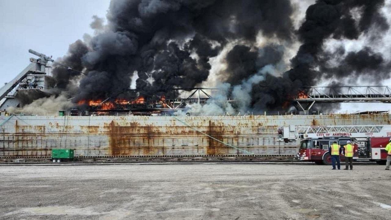 A fire on the Cuyahoga commercial vessel in Ashtabula.