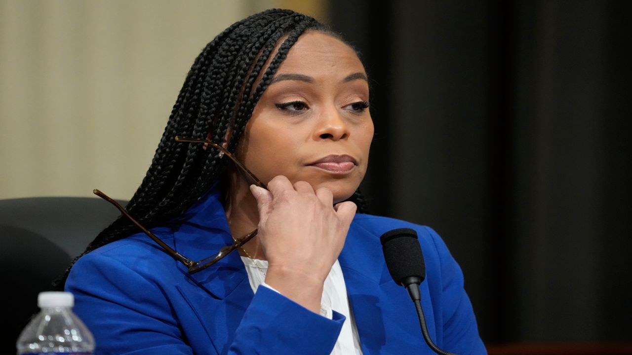 Rep. Shontel Brown, D-Ohio, listens during a hearing of a special House committee dedicated to countering China, on Capitol Hill, Tuesday, Feb. 28, 2023, in Washington.