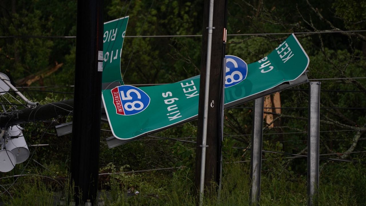 A strong storm Wednesday left one dead, brought down trees and damaged buildings in Gaston County, North Carolina. (Courtesy/Drew King)