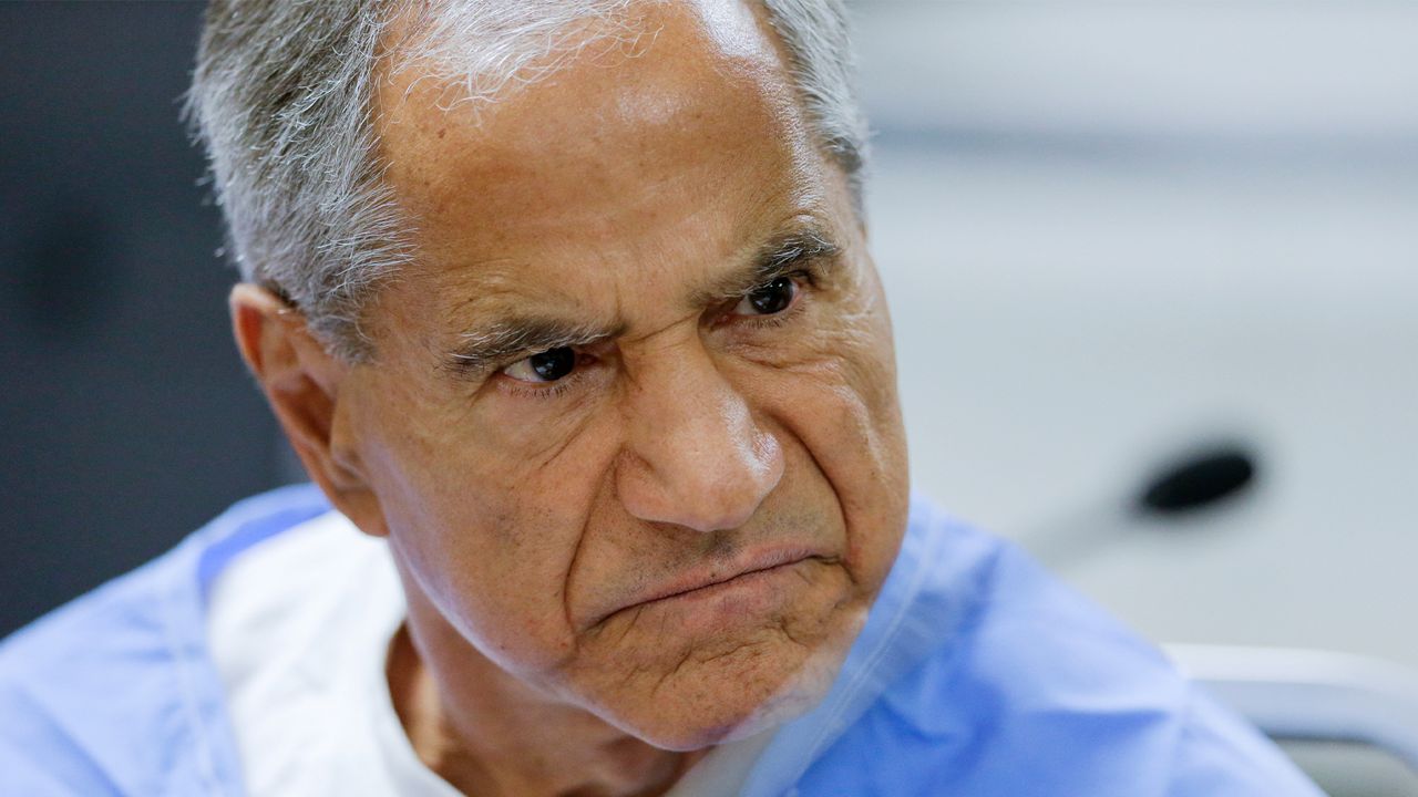 In this Wednesday, Feb. 10, 2016, file photo, Sirhan Sirhan reacts during a parole hearing at the Richard J. Donovan Correctional Facility in San Diego. (AP Photo/Gregory Bull, Pool, File)