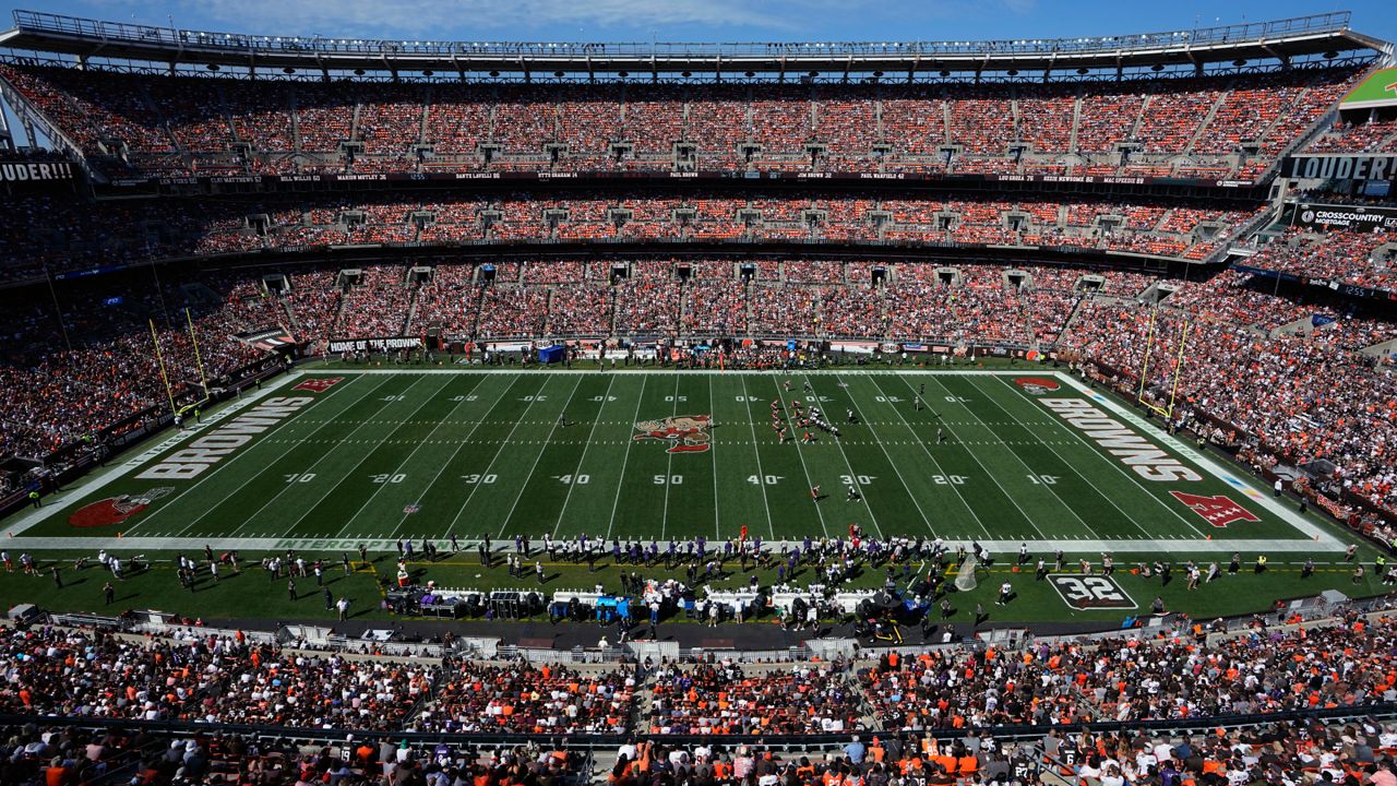 A general view of Cleveland Browns Stadium during an NFL football game between the Baltimore Ravens and the Cleveland Browns, Sunday, Oct. 1, 2023, in Cleveland. (AP Photo/Sue Ogrocki, File)