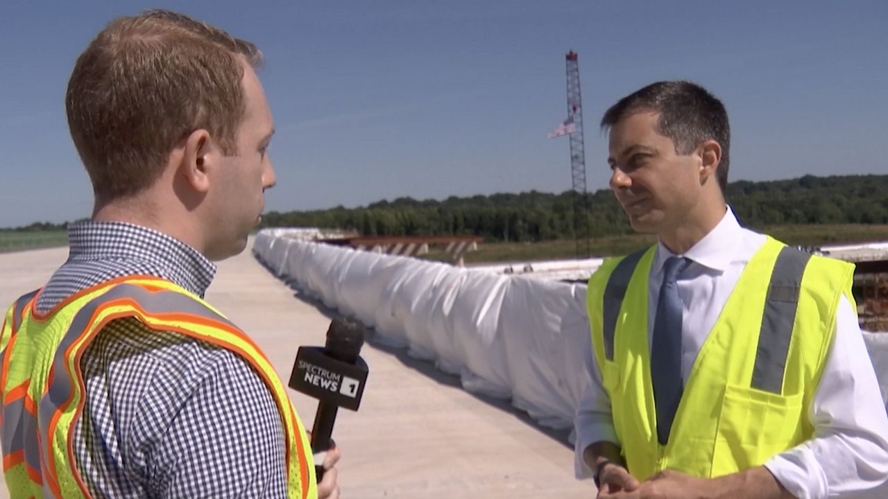 Transportation Secretary Pete Buttigieg speaks to Spectrum News' Taylor Popielarz in an exclusive interview in North Carolina. (Spectrum News)