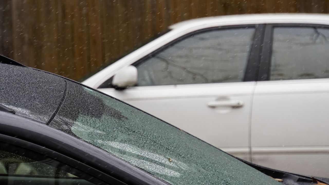 two cars parked during the first snowfall in Kentucky