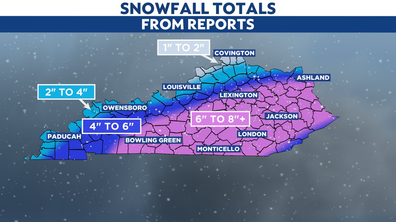 Kentucky's snowfall totals from last week