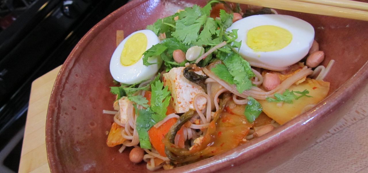Soba Noodles with Kimchi and Tofu