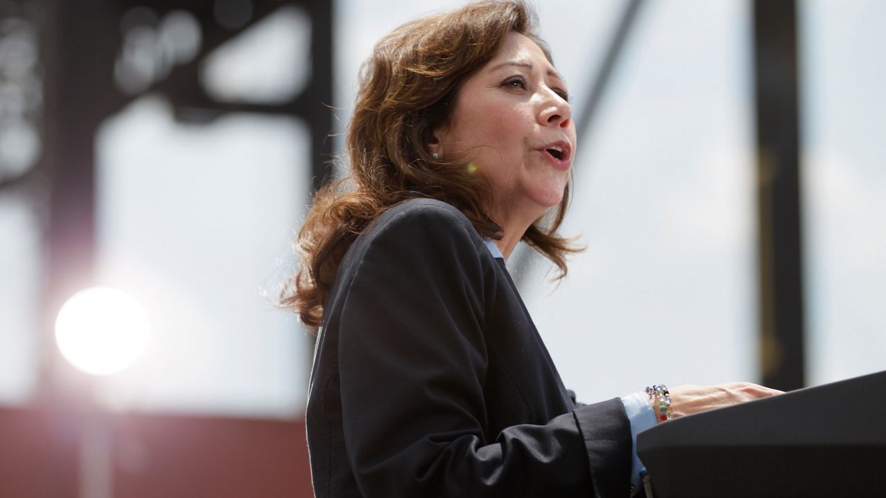 Labor Secretary Hilda Solis speaks at the Port of Tampa, Friday, April 13, 2012, in Tampa, Fla. (AP Photo/Carolyn Kaster)