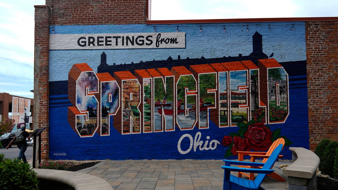 A mural that reads "Greetings from Springfield Ohio" is seen painted on an alley wall Tuesday, Sept. 17, 2024, in Springfield, Ohio.