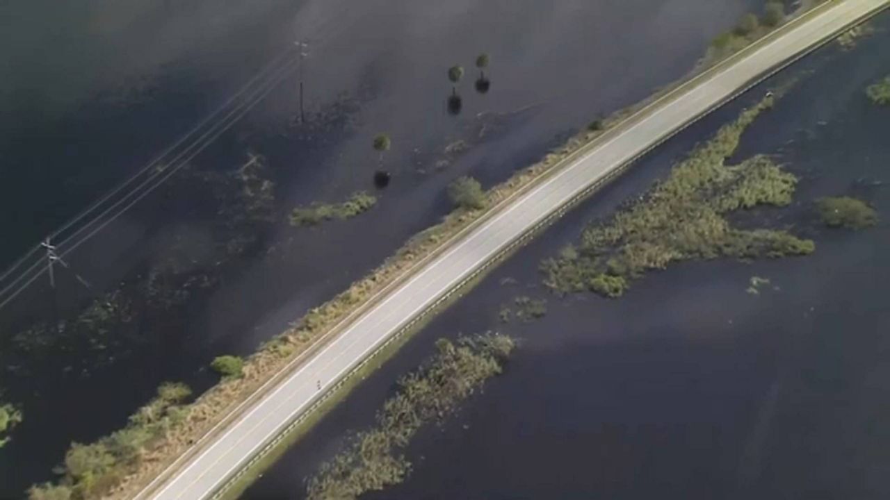 An aerial view of S.R. 46 in Seminole County on Oct. 11 showing the flood waters after Hurricane Ian hit Central Florida. (Spectrum News)