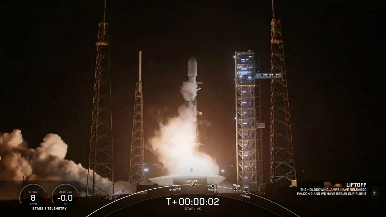 SpaceX’s Falcon 9 rocket took off from Cape Canaveral Space Force Station’s Space Launch Complex 40 on Saturday night to send more than 20 Starlink satellites into the deep black. (SpaceX)