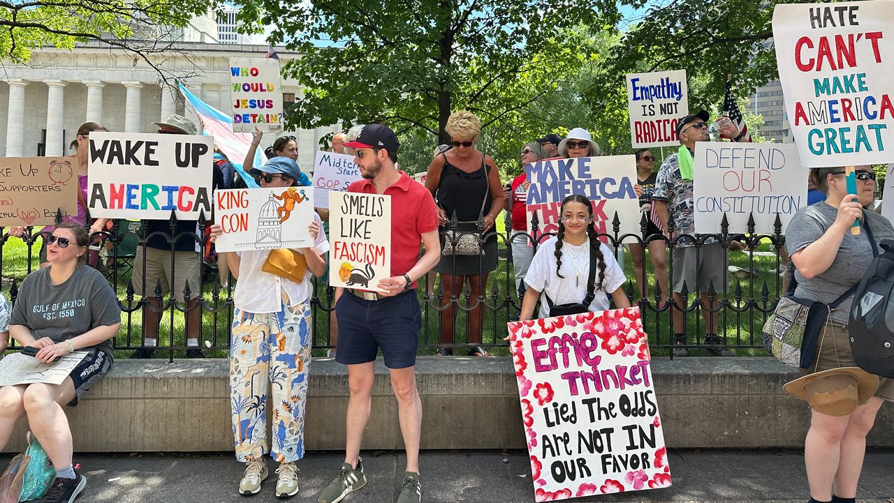 Protesters gathered at the Ohio Statehouse Friday.