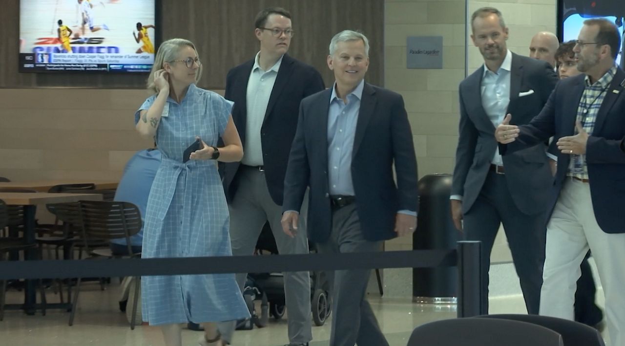 Gov. Josh Stein arrives at Asheville Regional Airport to speak on the official launch of his new 