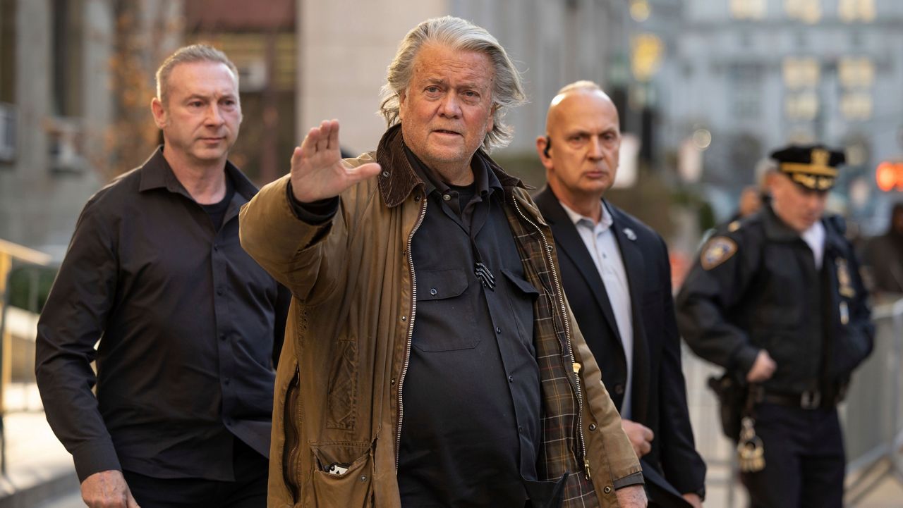 Steve Bannon exits Manhattan criminal court in New York, Tuesday, Nov. 12, 2024. (AP Photo/Yuki Iwamura)