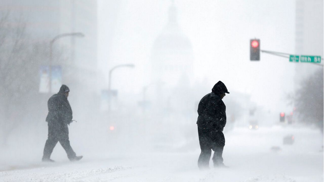 Snow and wind on a city street