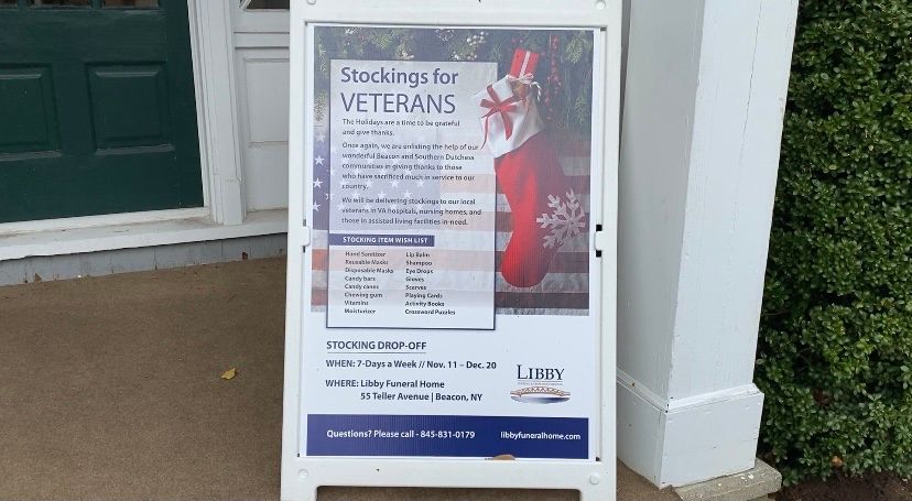 Stockings for Veterans sign