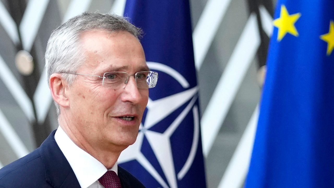 NATO Secretary General Jens Stoltenberg arrives for an EU summit at the European Council building in Brussels, Thursday, June 29, 2023. (AP Photo/Virginia Mayo)