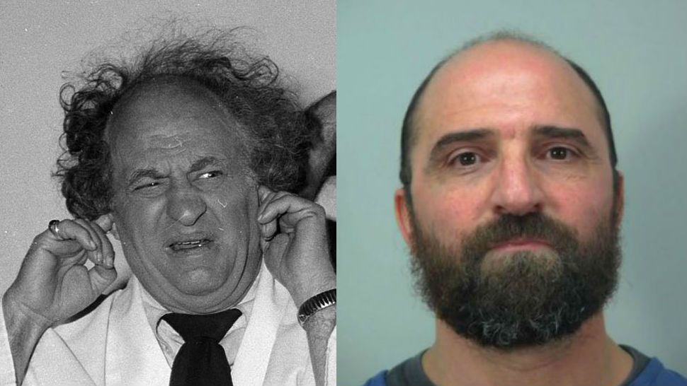 A Wisconsin hair stylist (right) was arrested accused of giving a customer an unwanted Three Stooges Larry Fine (left) hairdo. 
