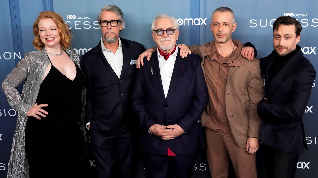 Sarah Snook, from left, Alan Ruck, Brian Cox, Jeremy Strong and Kieran Culkin attend the premiere of HBO's "Succession" season four at Jazz at Lincoln Center on March 20, 2023, in New York. (Photo by Charles Sykes/Invision/AP, File)