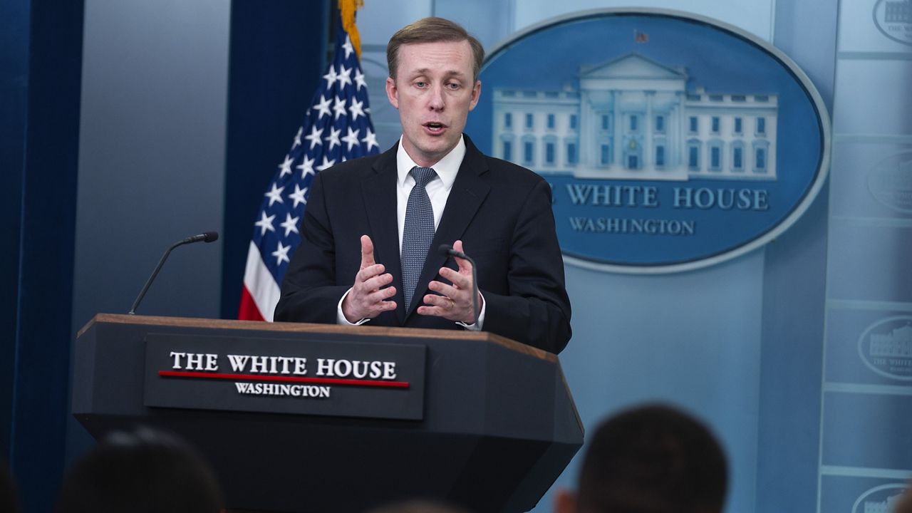 White House national security adviser Jake Sullivan speaks during a press briefing at the White House, Wednesday, April 24, 2024, in Washington. (AP Photo/Evan Vucci)