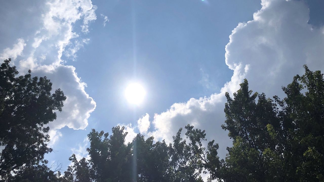 Sunshine and passing clouds giving way to a blue sky