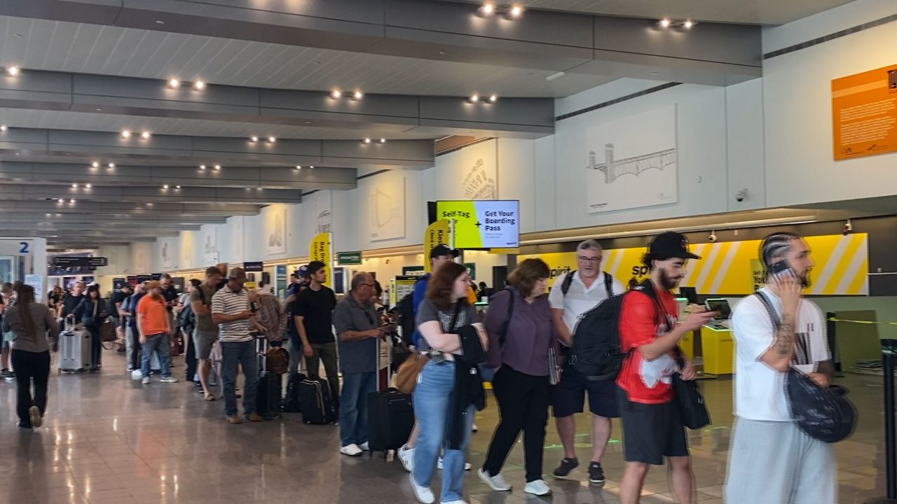 A security line at Cleveland Hopkins Airport. 