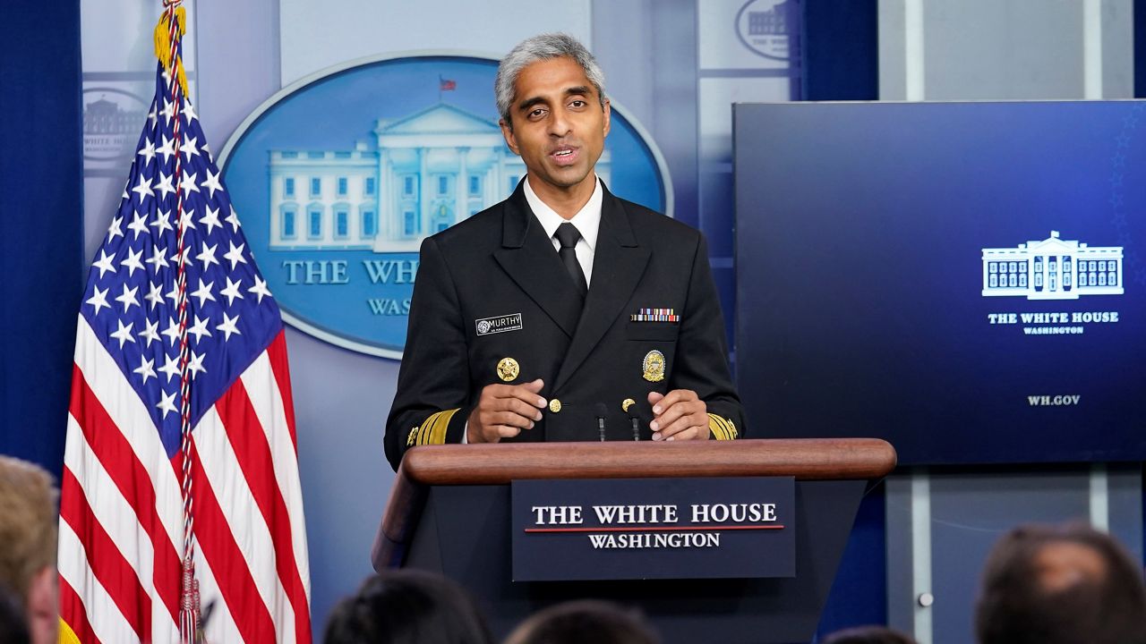 Surgeon General Dr. Vivek Murthy speaks during the daily briefing at the White House in Washington. (AP/Susan Walsh)