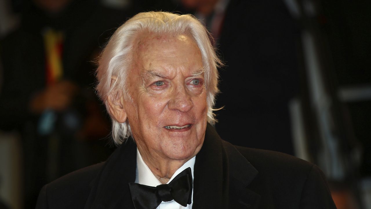 Donald Sutherland poses for photographers upon arrival at the premiere of the film 'The Burnt Orange Heresy' at the 76th edition of the Venice Film Festival, Venice, Italy, Saturday, Sept. 7, 2019. (Photo by Joel C Ryan/Invision/AP)